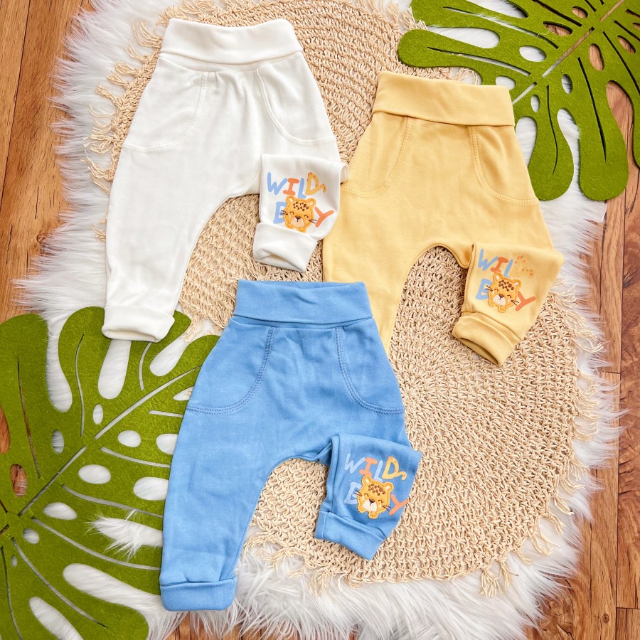 Kit 3 Calças - Wild Boy - Off White, Amarelo e Azul Bebê